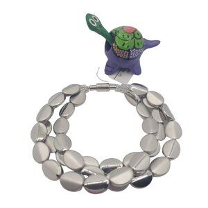 Women's High Polished Silver Metal Three Layer Magnetic Clasp Bracelet